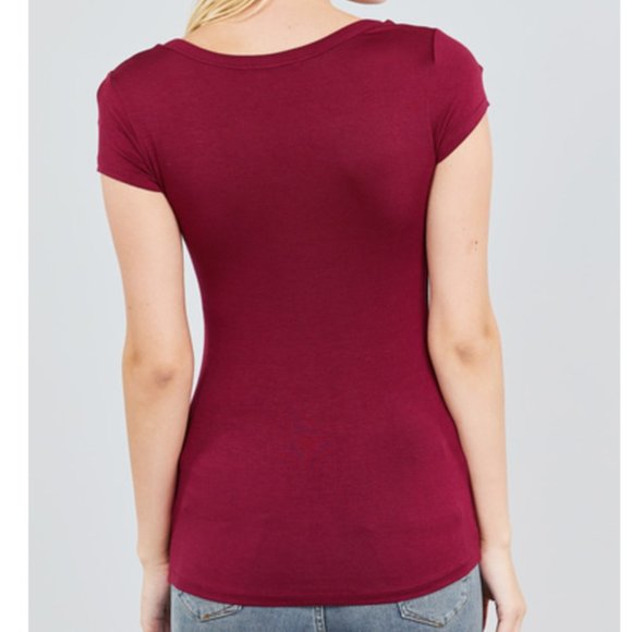 NWT-Women's Button Placket Rayon Top, Ruby Wine - Picture 2 of 2